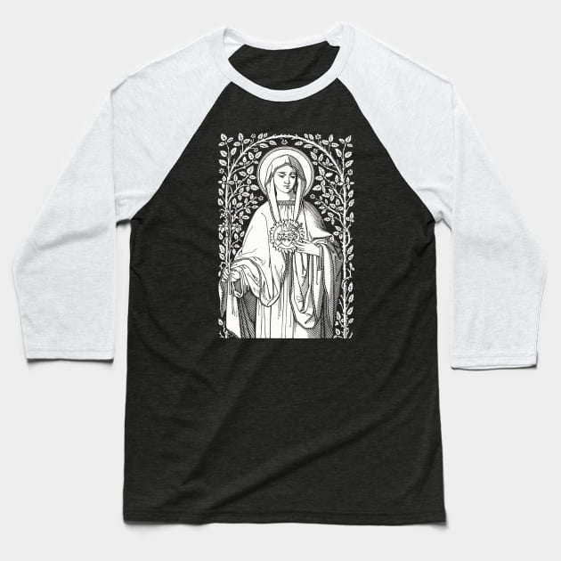 Vintage Virgin Mary Catholic Baseball T-Shirt by Beltschazar